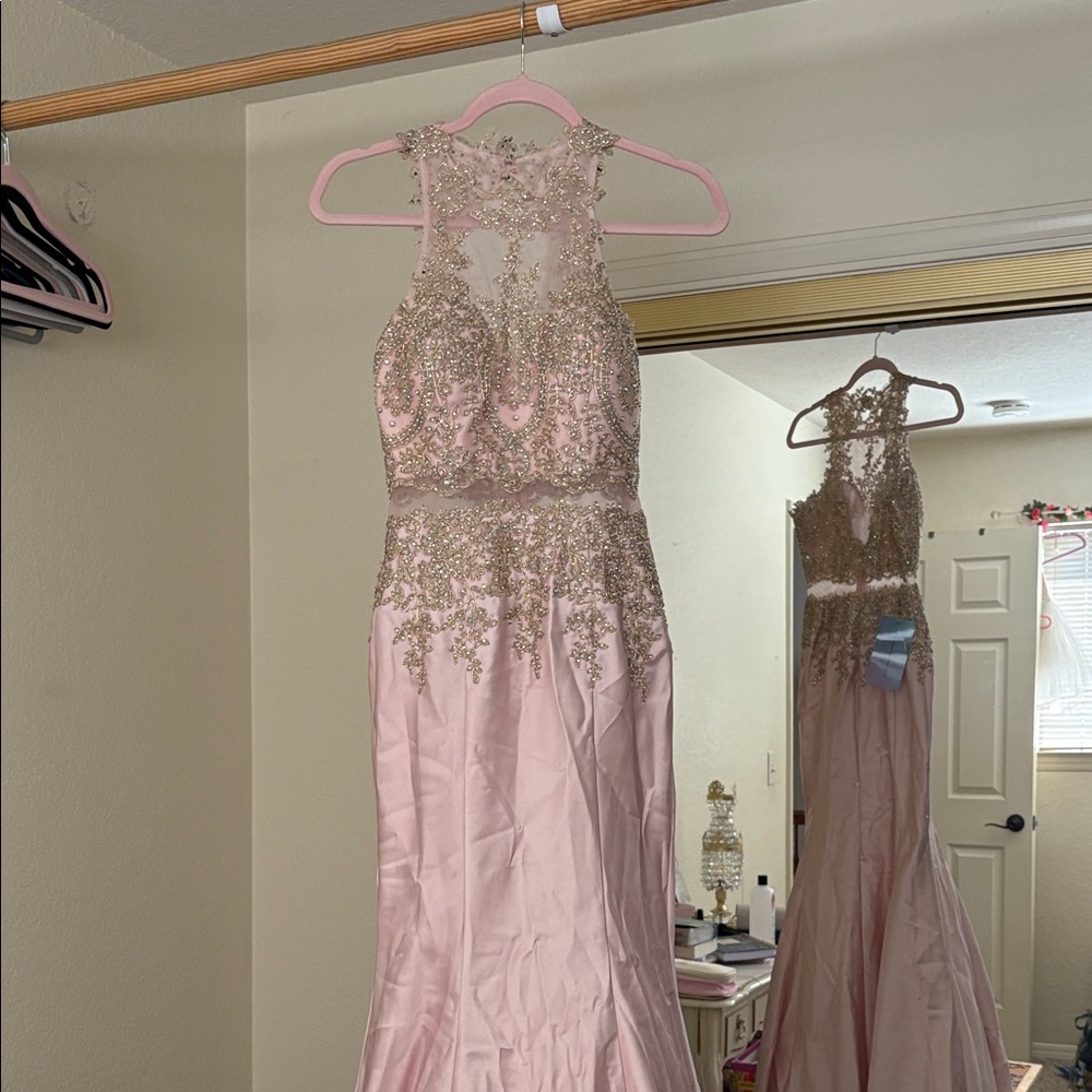 Glamorous Blush Embellished Prom Gown